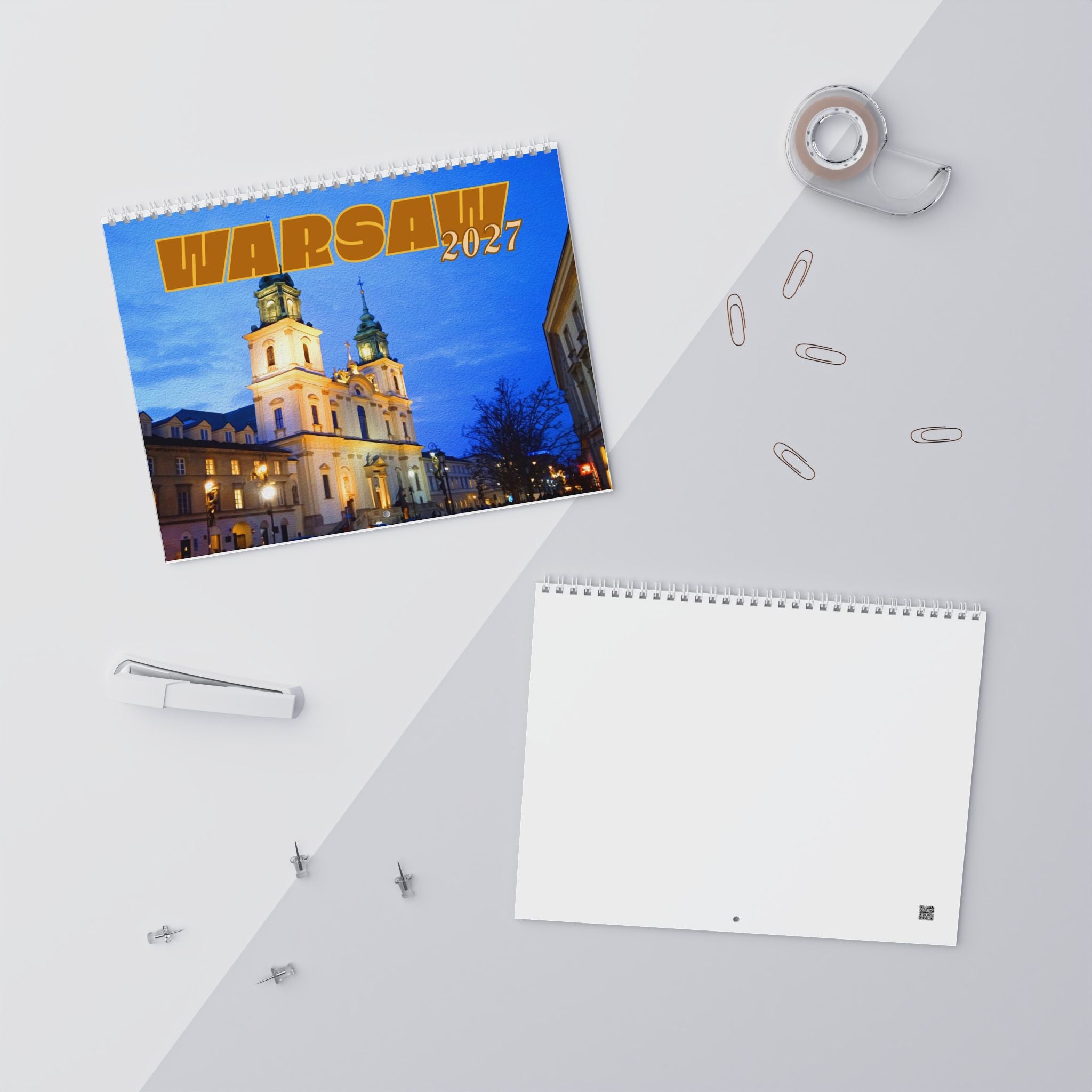 Warsaw Blue, Cities Series, Colored Grid, Wall Calendar (2027)